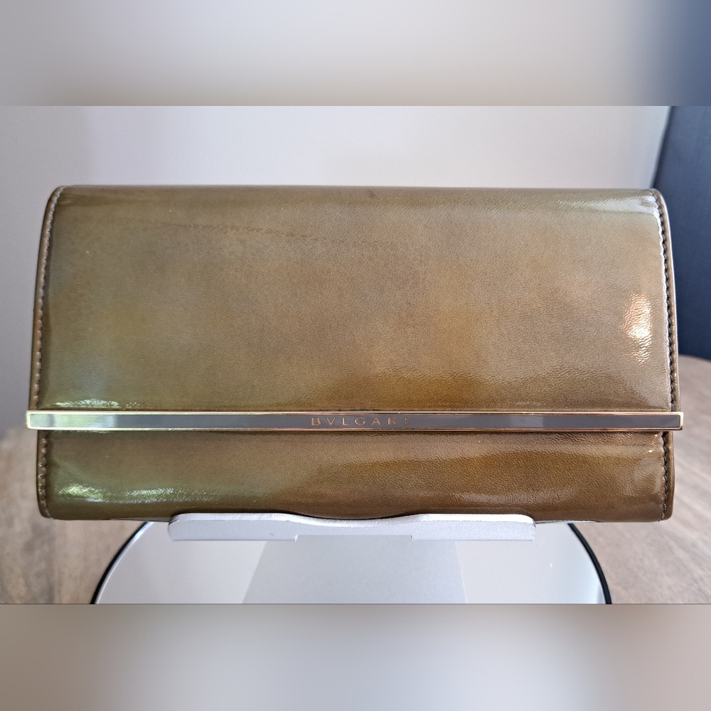 Bulgari Olive Green Leather Clutch